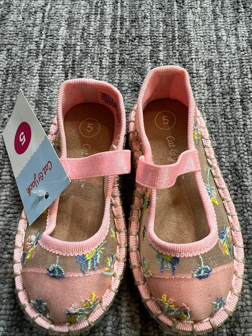 Cat & Jack Pink Embroidered Floral Mary Jane Shoes Size 5